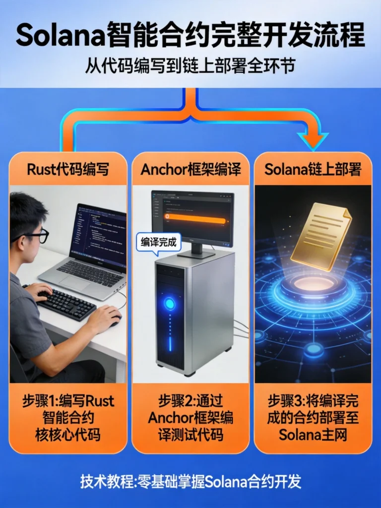 Solana智能合约开发流程图,展示从代码编写到链上部署的完整技术路径