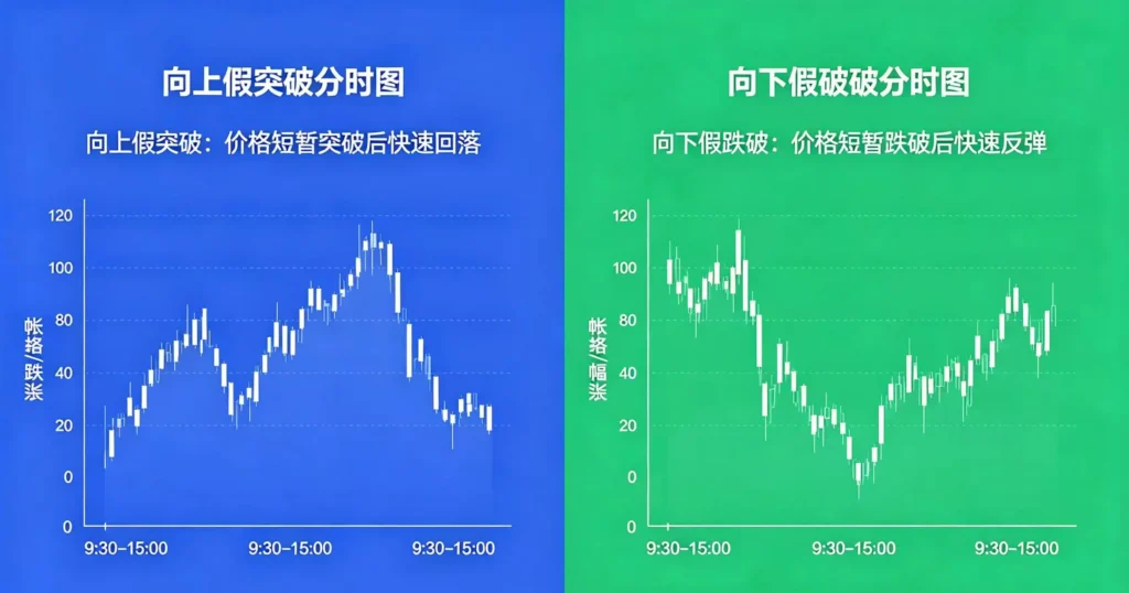 向上假突破和向下假跌破分时图对比