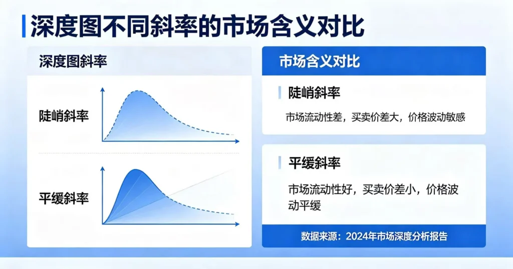 深度图不同斜率市场含义对比图。