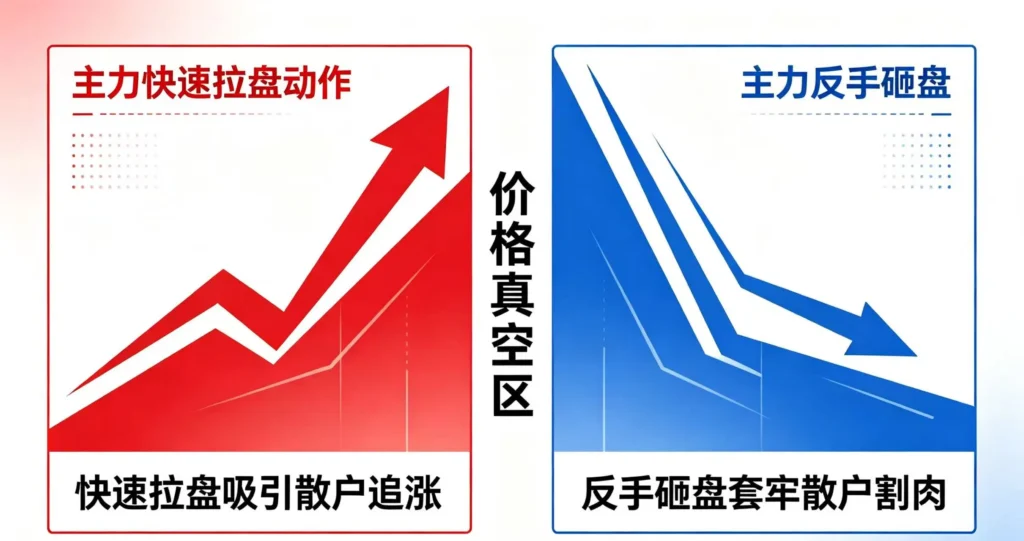 主力利用真空区拉盘砸盘,双向收割散户