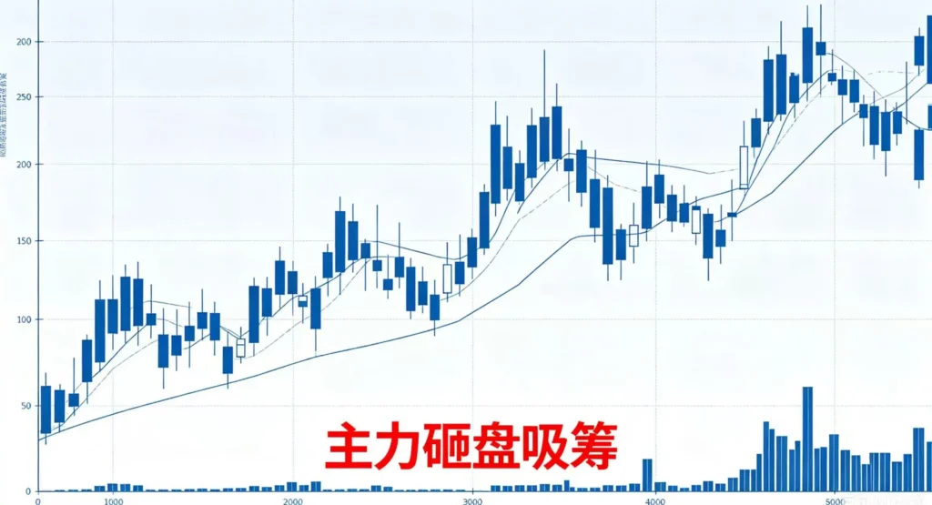 K 线图展示低位阴跌缩量后快速修复,标注主力砸盘吸筹