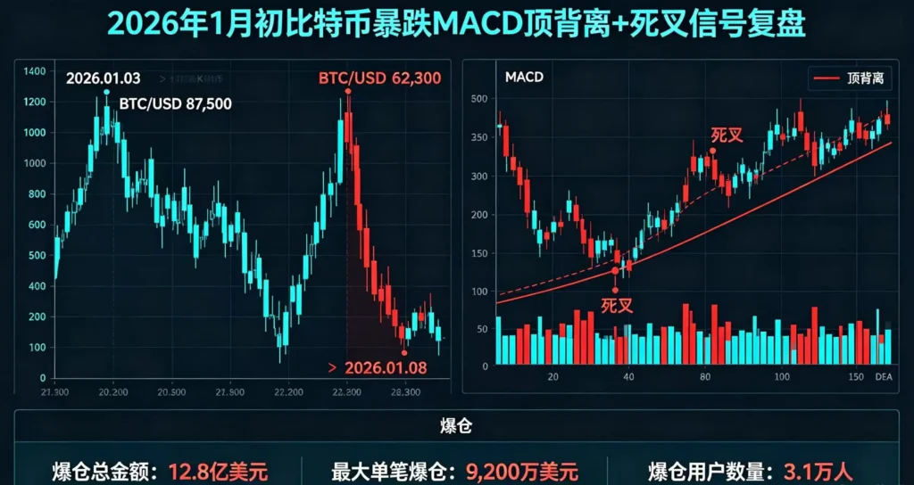 MACD 死叉形态详解，零轴位置区分与高位二次死叉示意图