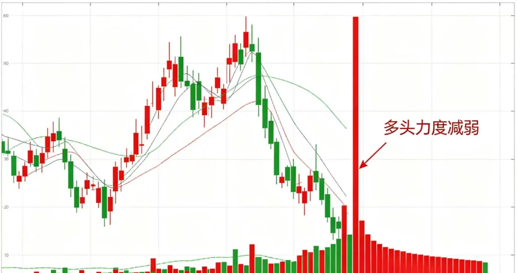 股票 K 线与 MACD 指标,红柱缩短展示多头进攻力度减弱