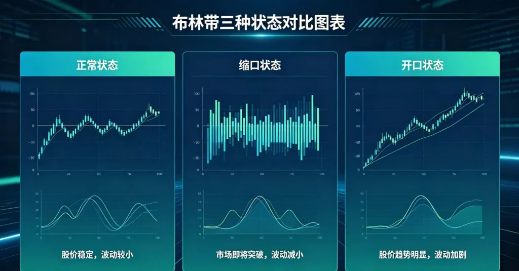 布林带三种状态对比图。
