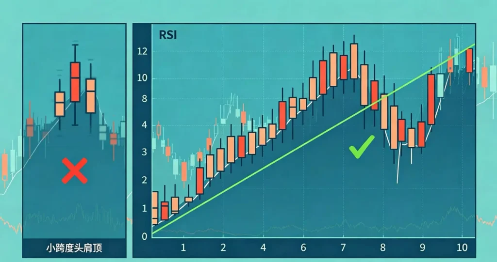 RSI 头肩顶信号质量过滤示意图