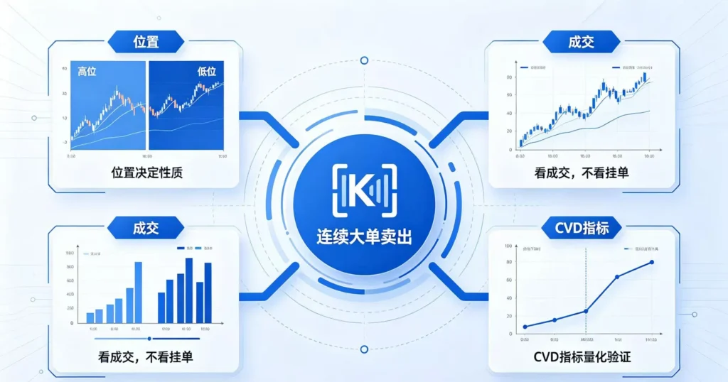 展示判断连续大单卖出真实意图的三个核心维度