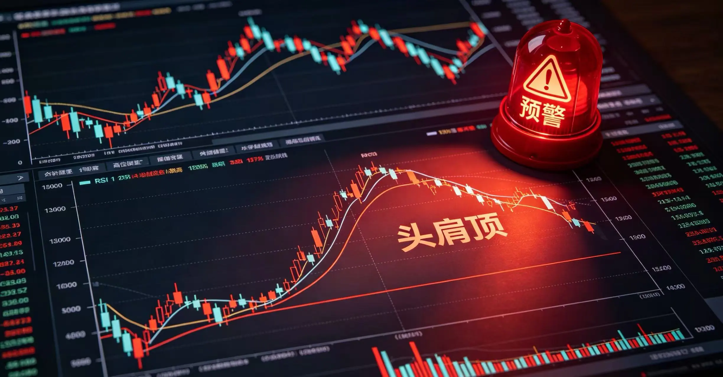 RSI头肩顶卖出:当相对强弱指标自己画了一个头肩顶,通常比价格晚一步的信号更致命